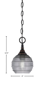 Chain One Light Mini Pendant in Black Copper with Smoke Ribbed Shade