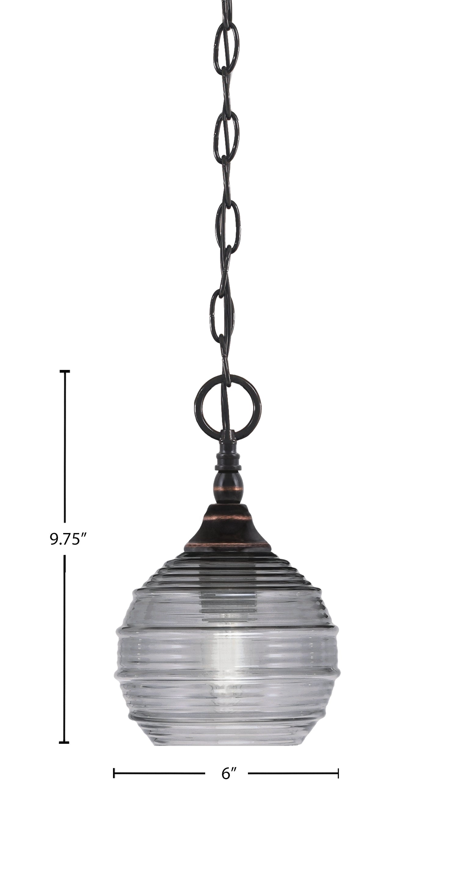 Chain One Light Mini Pendant in Black Copper with Smoke Ribbed Shade