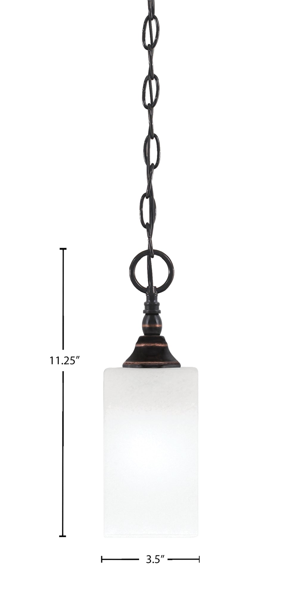 Chain One Light Mini Pendant in Black Copper with Square White Marble Shade