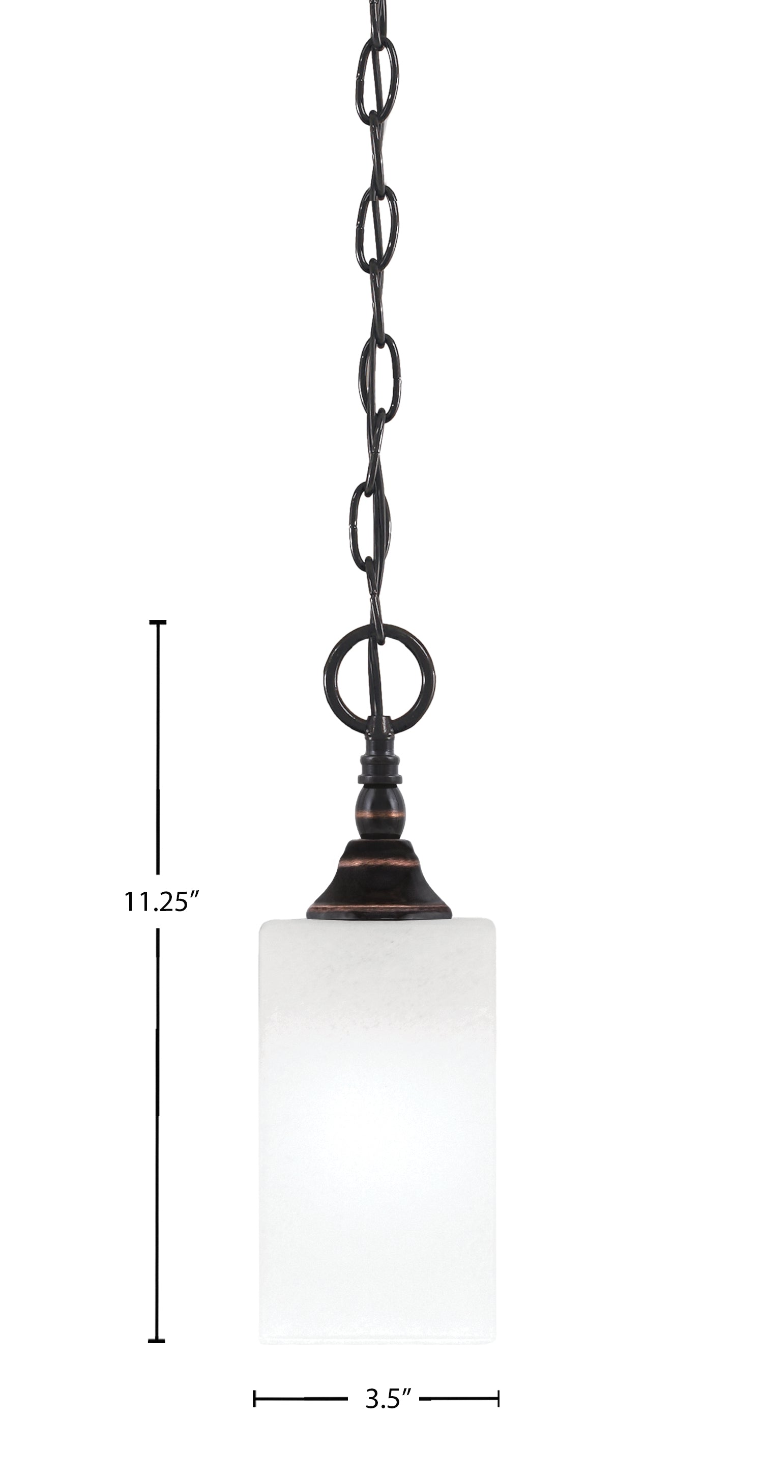 Chain One Light Mini Pendant in Black Copper with Square White Marble Shade