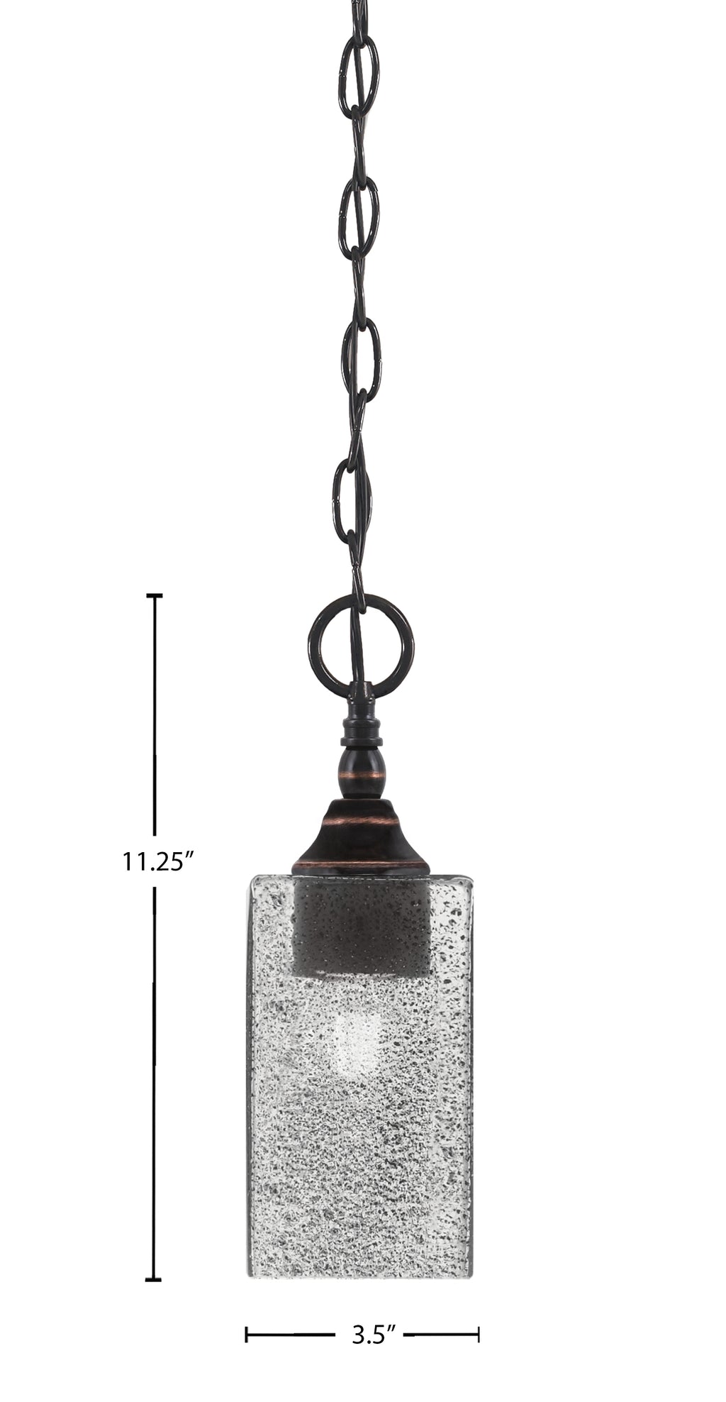 Chain One Light Mini Pendant in Black Copper with Square Smoke Bubble Shade