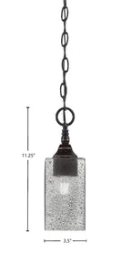 Chain One Light Mini Pendant in Black Copper with Square Smoke Bubble Shade