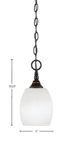 Chain One Light Mini Pendant in Black Copper with White Linen Shade
