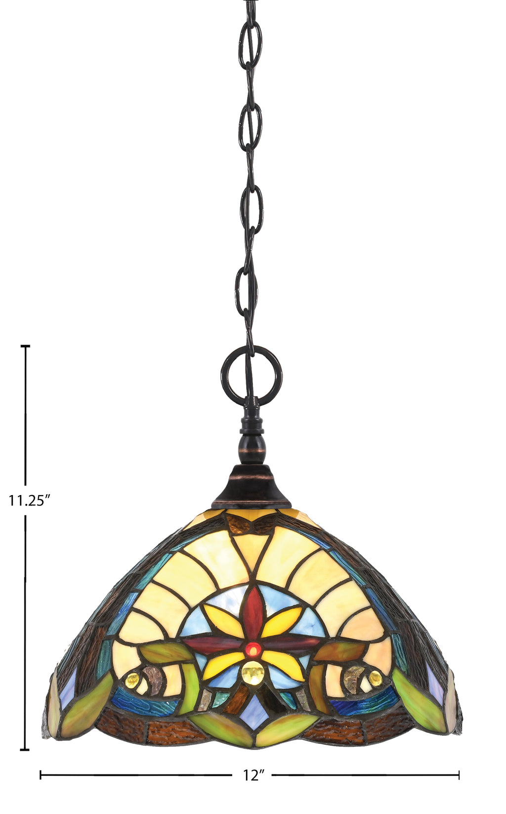 Chain One Light Mini Pendant in Black Copper with Earth Star Art Glass Shade