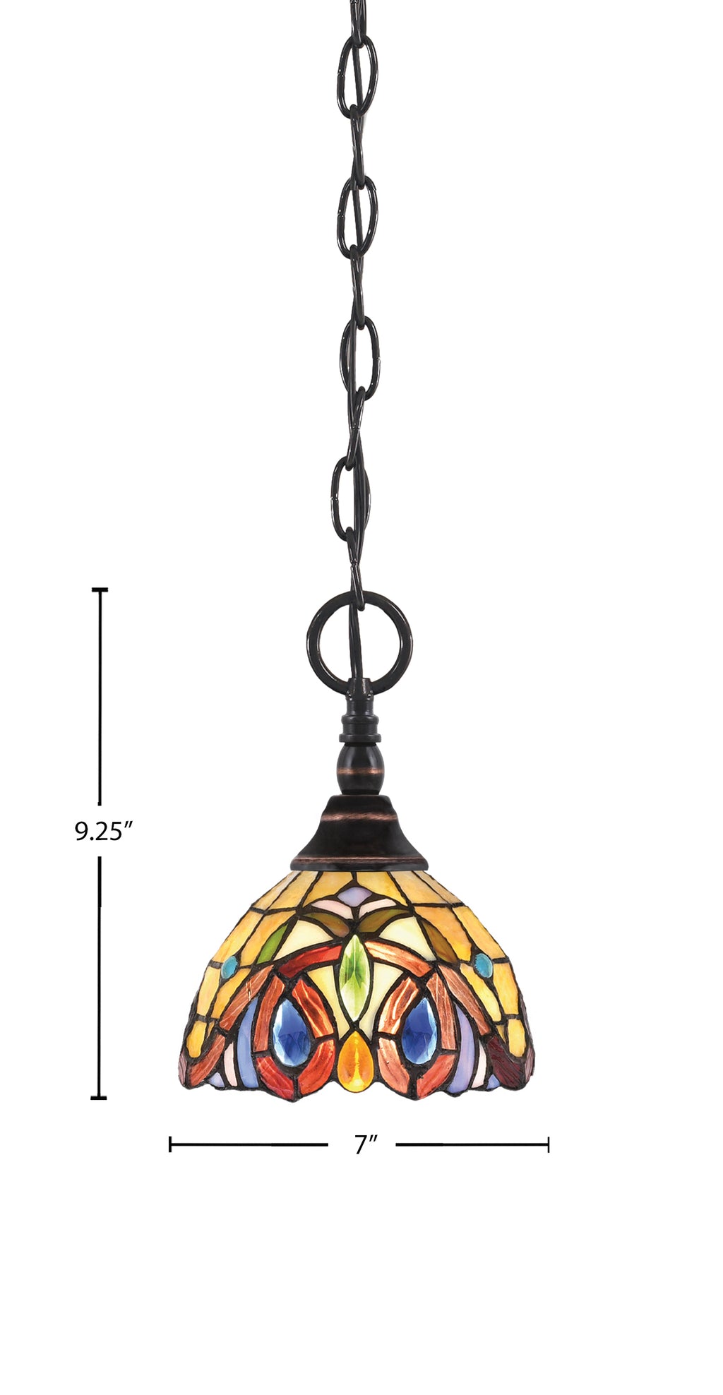 Chain One Light Mini Pendant in Black Copper with Lynx Art Glass Shade