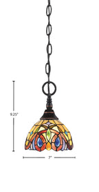 Chain One Light Mini Pendant in Black Copper with Lynx Art Glass Shade