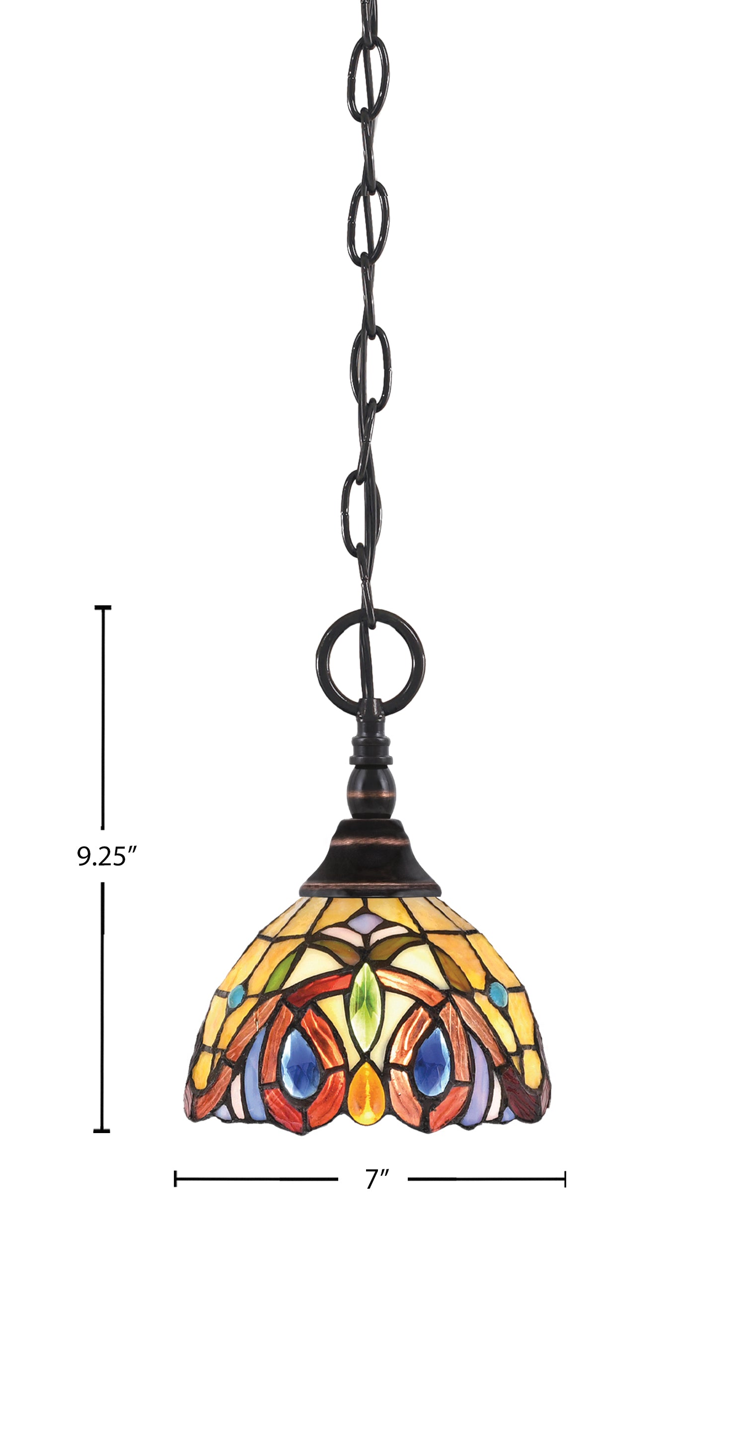 Chain One Light Mini Pendant in Black Copper with Lynx Art Glass Shade