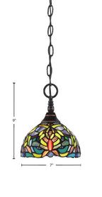 Chain One Light Mini Pendant in Black Copper with Kaleidoscope Art Glass Shade