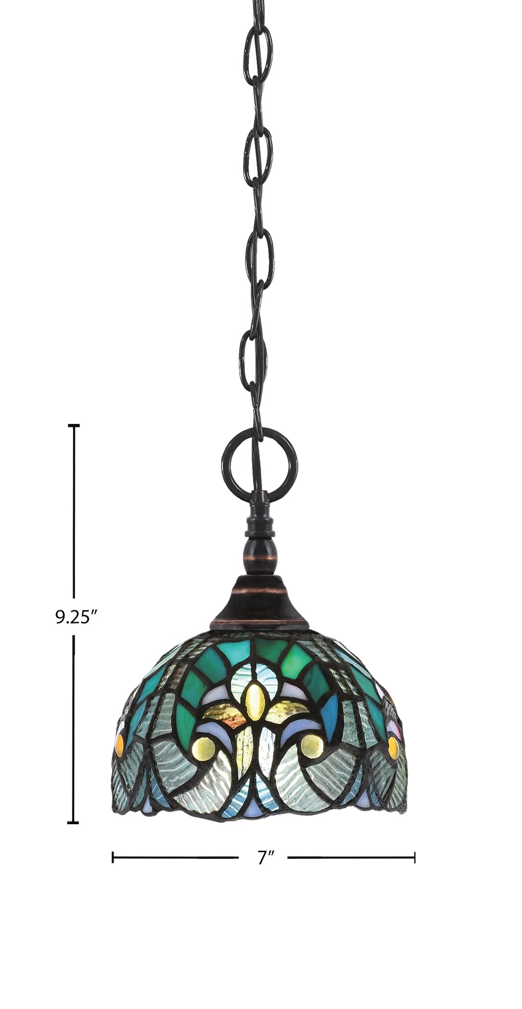Chain One Light Mini Pendant in Black Copper with Turquoise Cypress Art Glass Shade