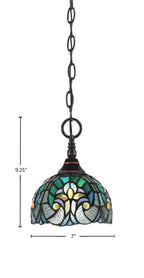 Chain One Light Mini Pendant in Black Copper with Turquoise Cypress Art Glass Shade