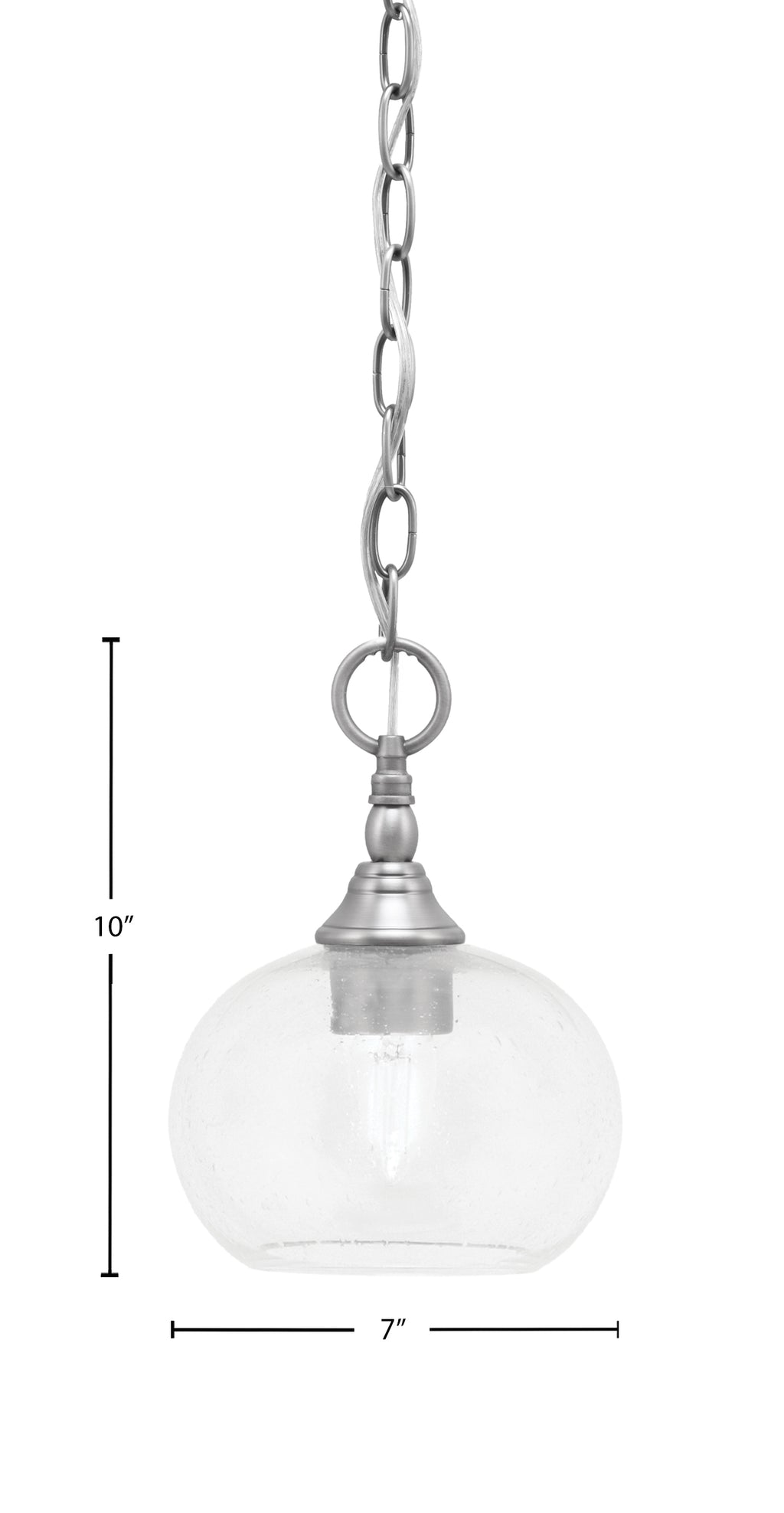 Chain One Light Mini Pendant in Brushed Nickel with Clear Bubble Shade