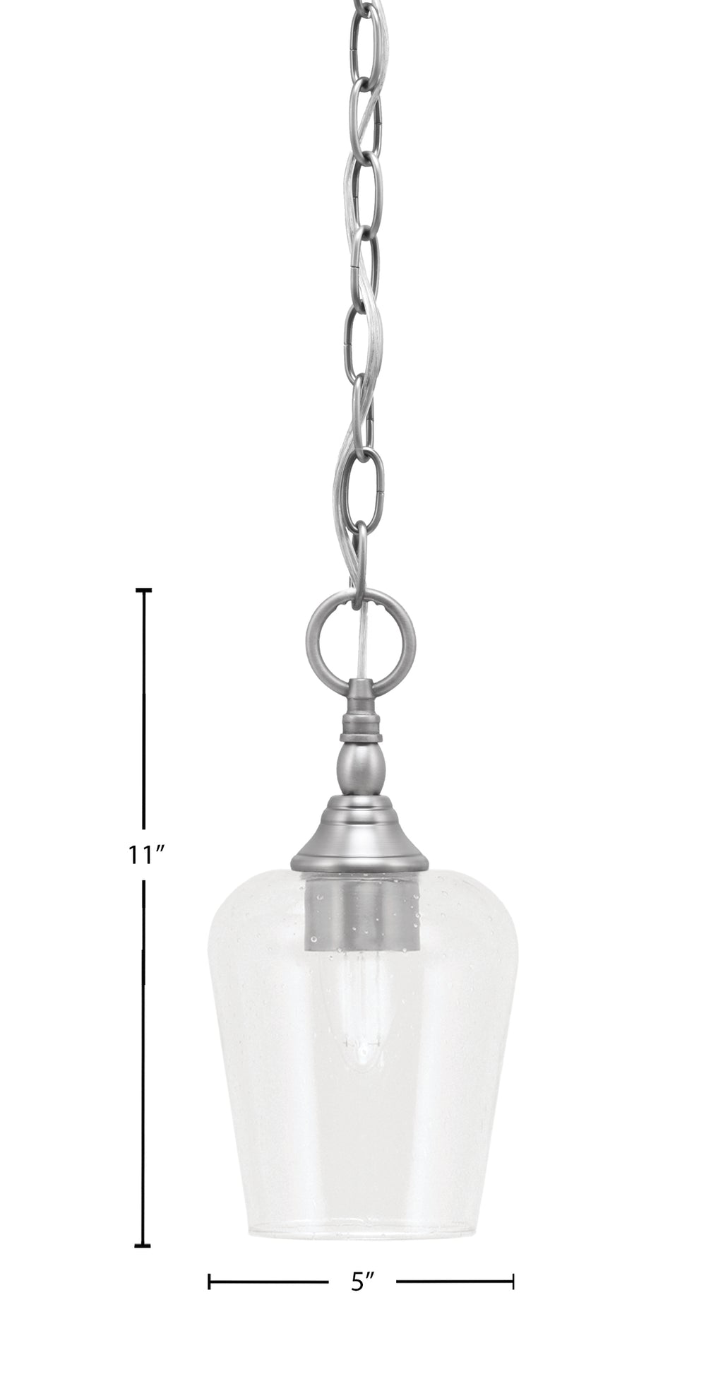 Chain One Light Mini Pendant in Brushed Nickel with Clear Bubble Shade