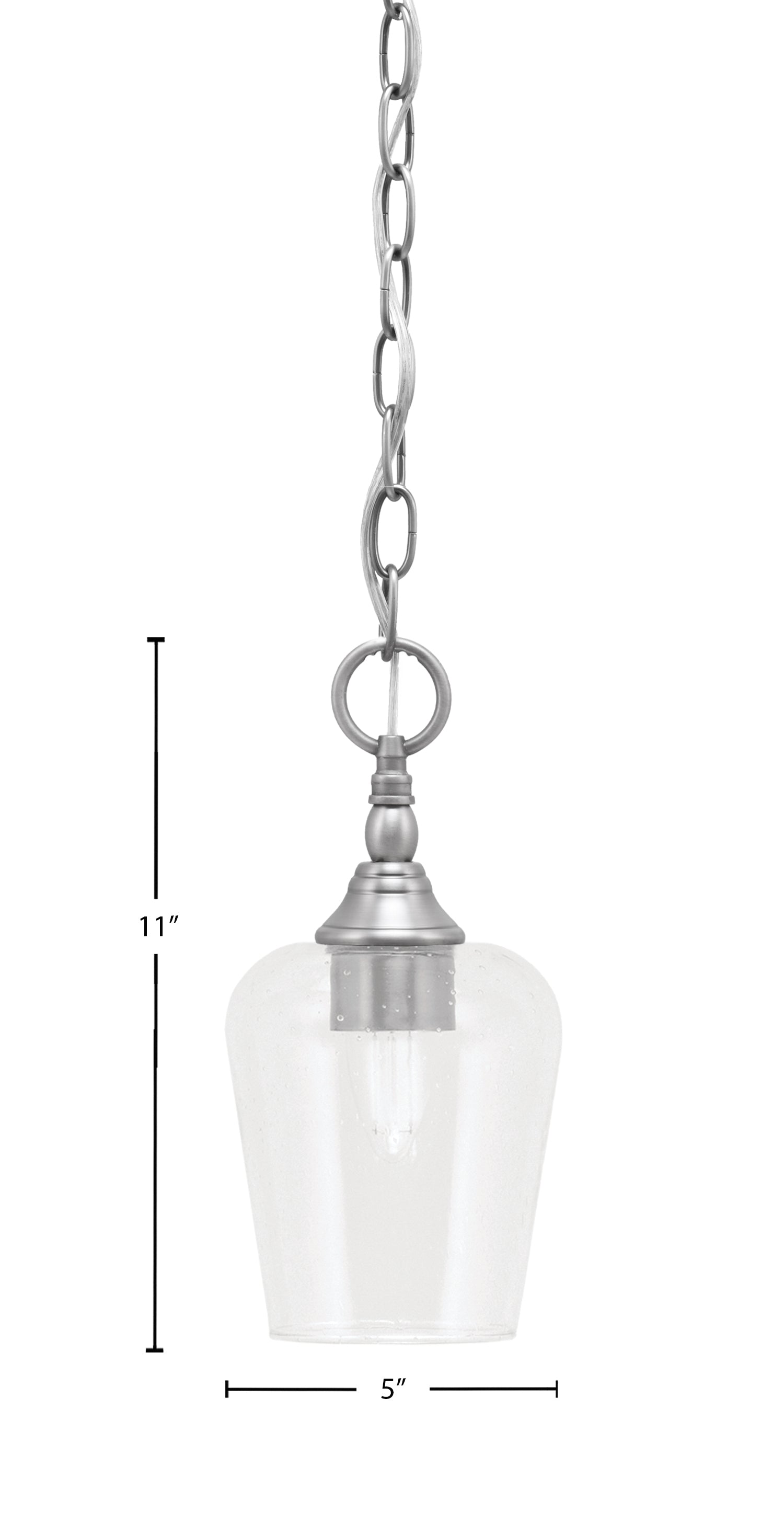 Chain One Light Mini Pendant in Brushed Nickel with Clear Bubble Shade