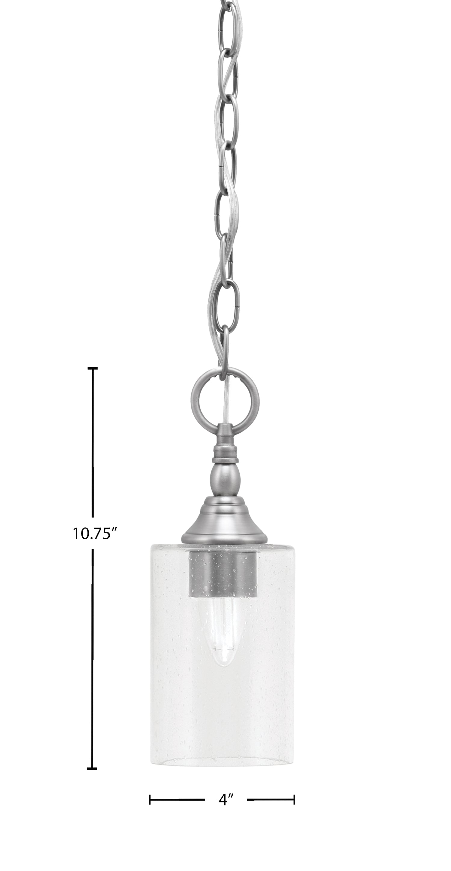 Chain One Light Mini Pendant in Brushed Nickel with Clear Bubble Shade