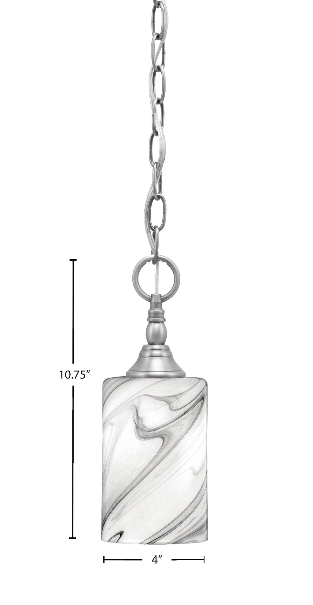 Chain One Light Mini Pendant in Brushed Nickel with Onyx Swirl Shade