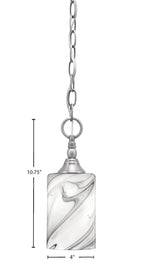 Chain One Light Mini Pendant in Brushed Nickel with Onyx Swirl Shade