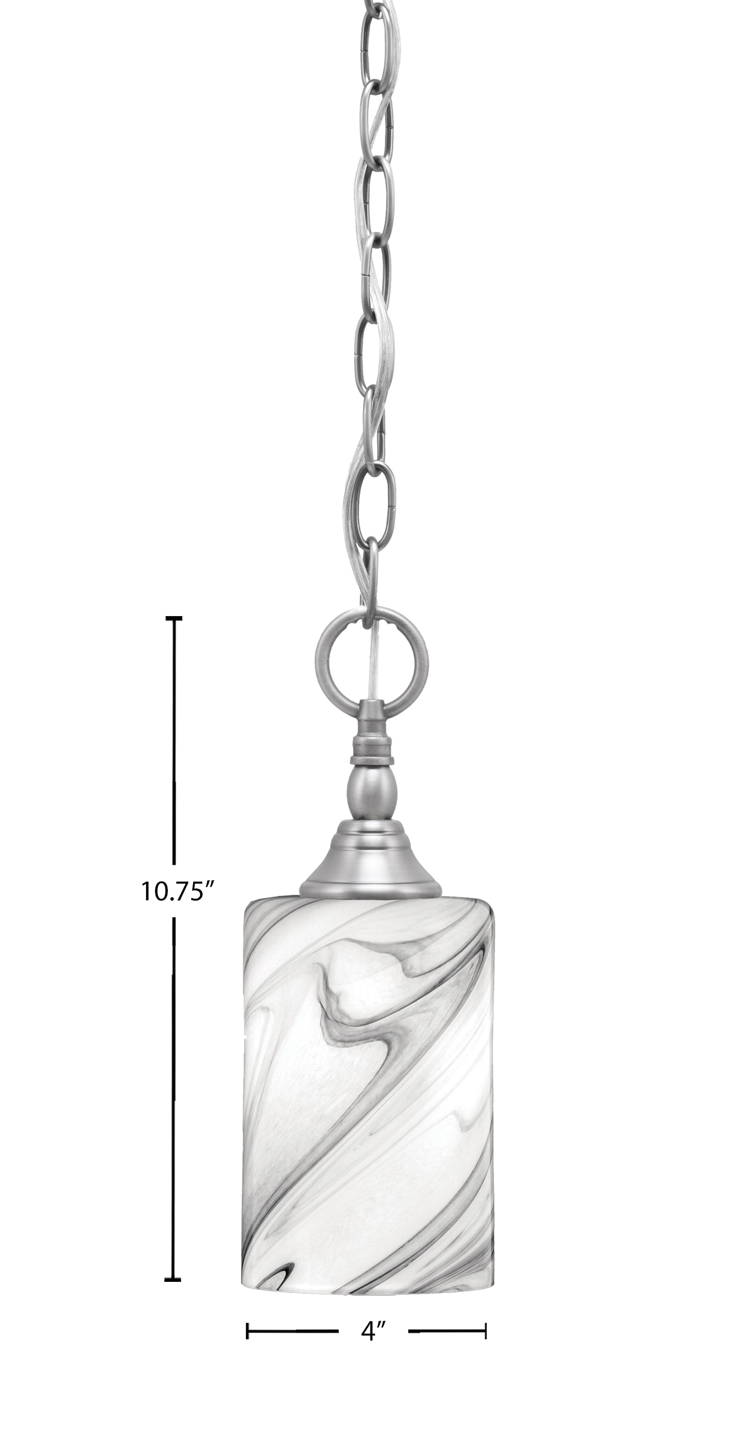 Chain One Light Mini Pendant in Brushed Nickel with Onyx Swirl Shade