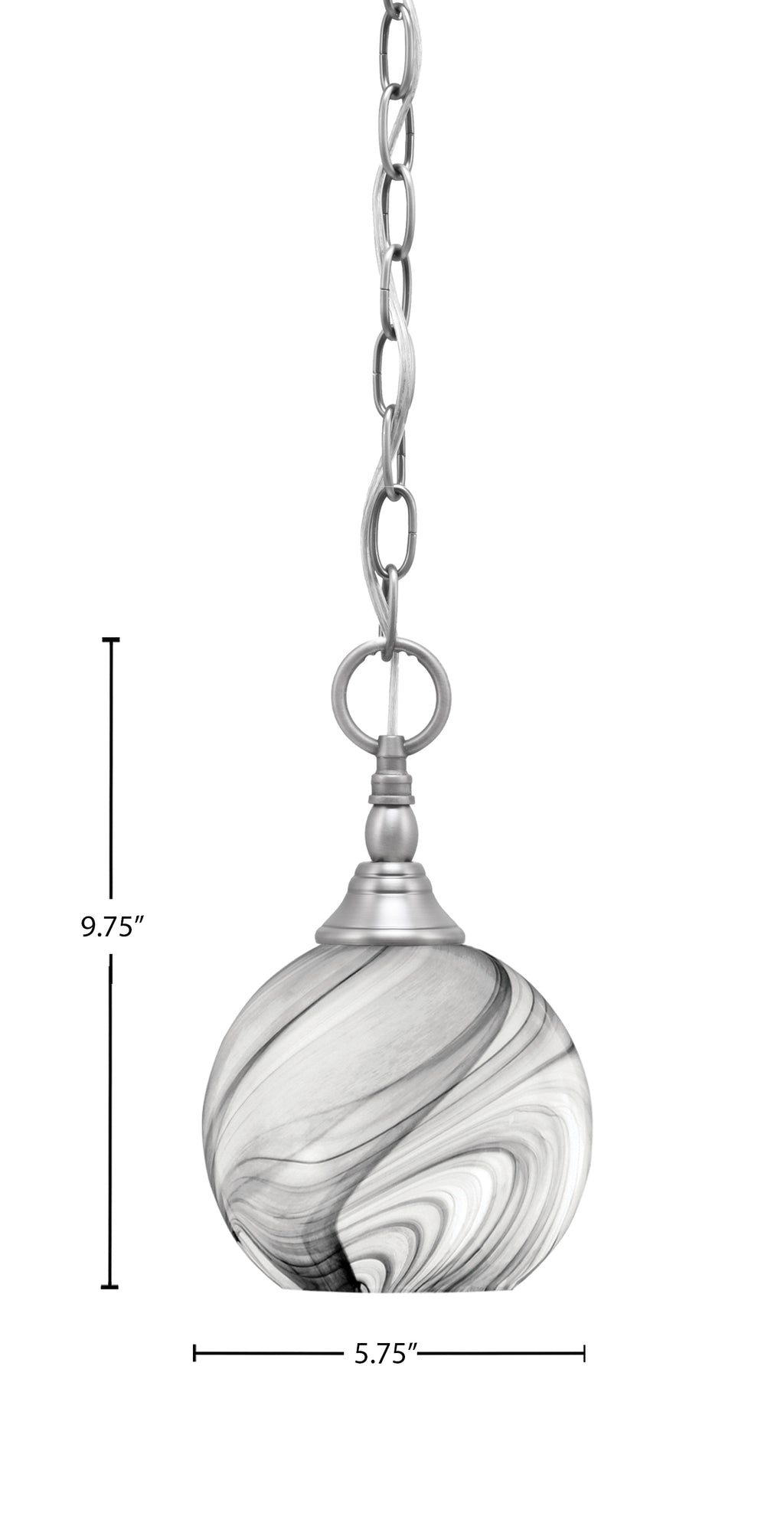 Chain One Light Mini Pendant in Brushed Nickel with Onyx Swirl Shade