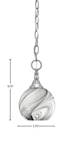 Chain One Light Mini Pendant in Brushed Nickel with Onyx Swirl Shade