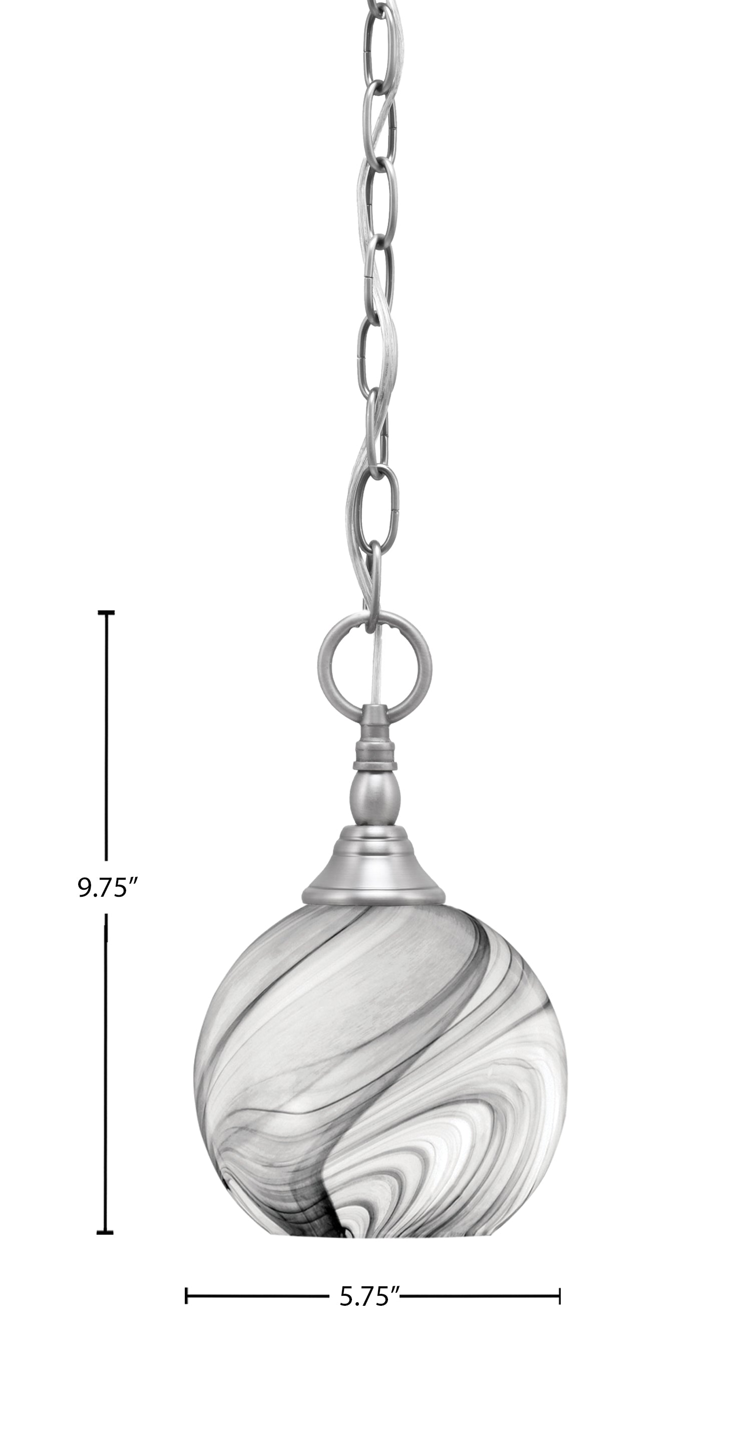 Chain One Light Mini Pendant in Brushed Nickel with Onyx Swirl Shade