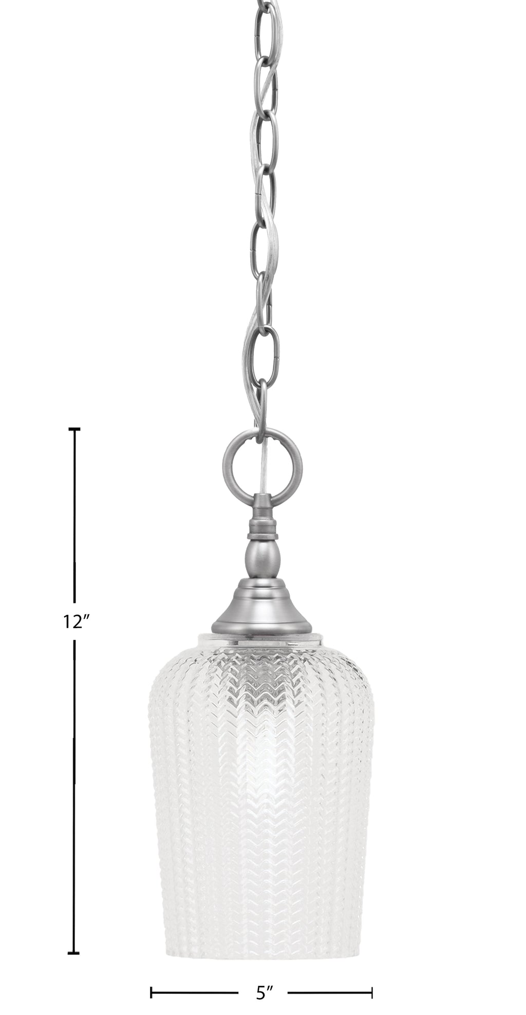 Chain One Light Mini Pendant in Brushed Nickel with Clear Textured Shade