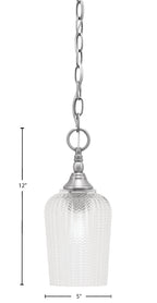 Chain One Light Mini Pendant in Brushed Nickel with Clear Textured Shade