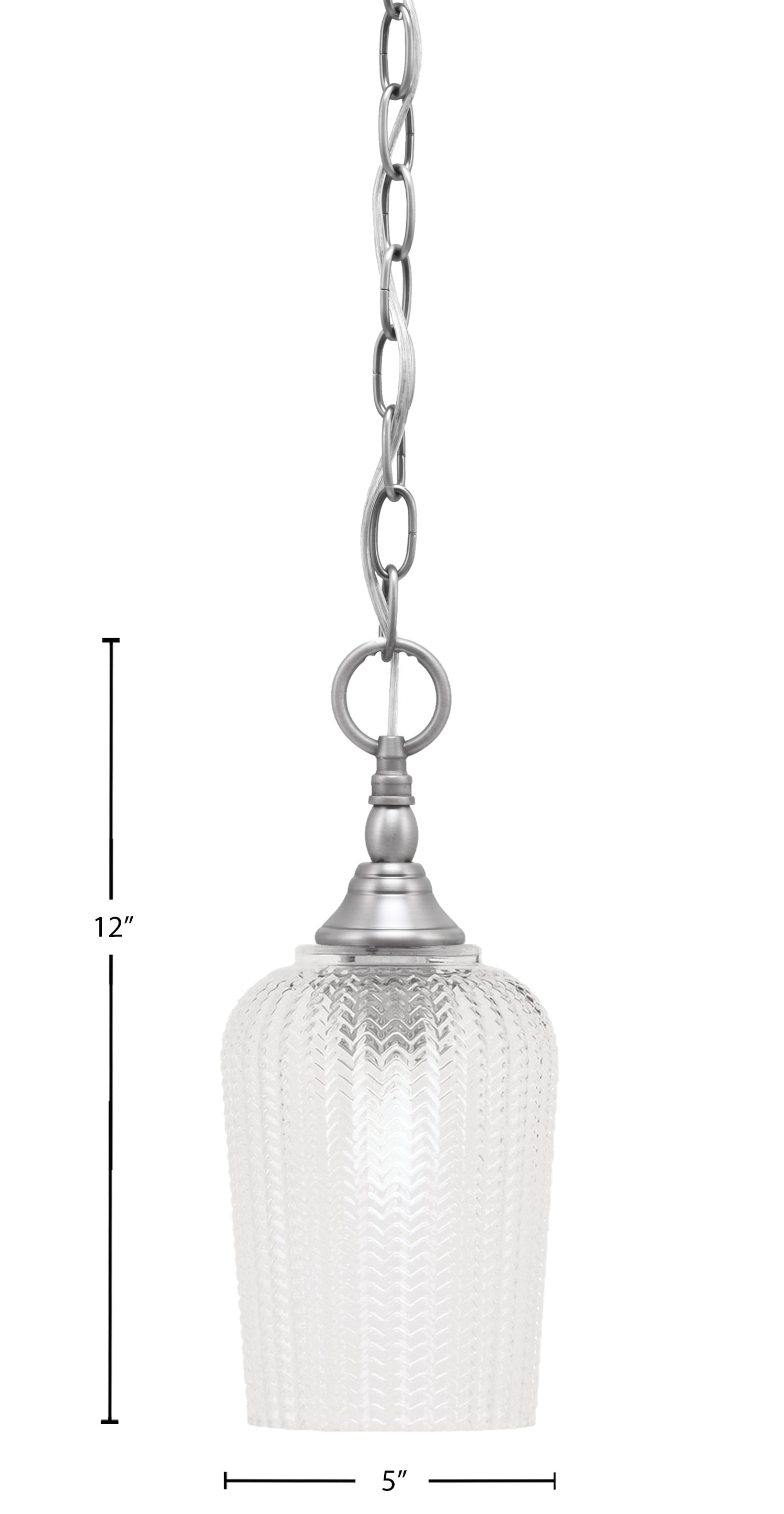 Chain One Light Mini Pendant in Brushed Nickel with Clear Textured Shade