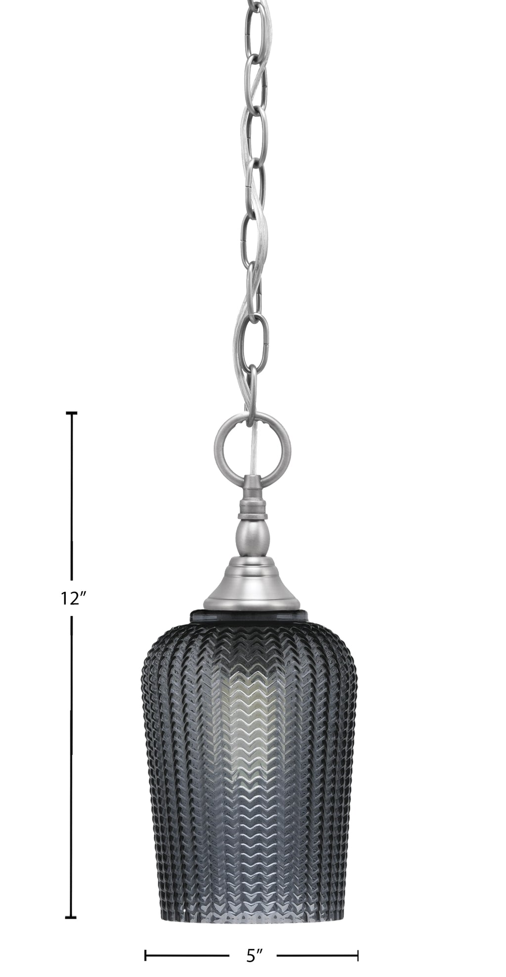 Chain One Light Mini Pendant in Brushed Nickel with Smoke Textured Shade