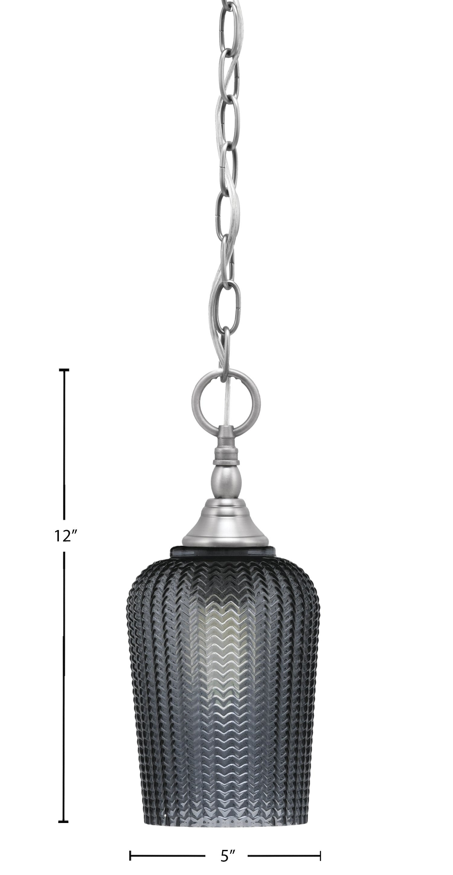 Chain One Light Mini Pendant in Brushed Nickel with Smoke Textured Shade