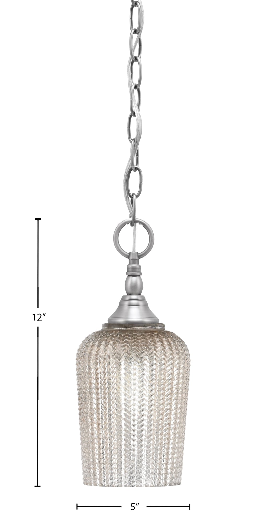 Chain One Light Mini Pendant in Brushed Nickel with Silver Textured Shade