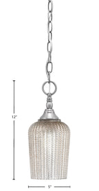 Chain One Light Mini Pendant in Brushed Nickel with Silver Textured Shade