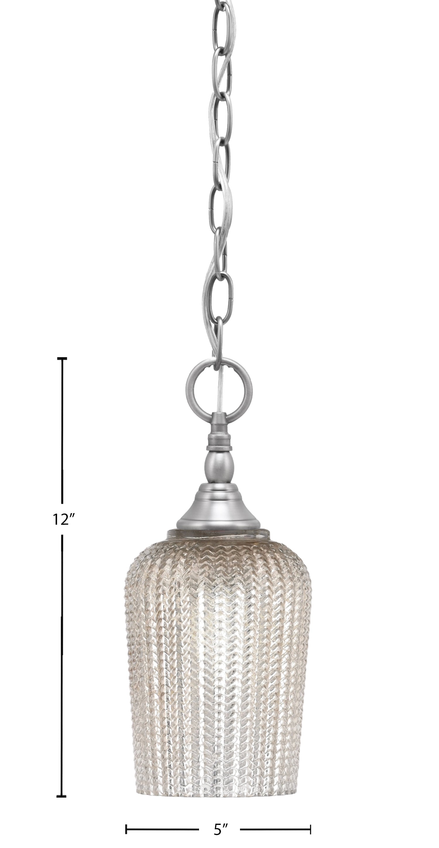 Chain One Light Mini Pendant in Brushed Nickel with Silver Textured Shade