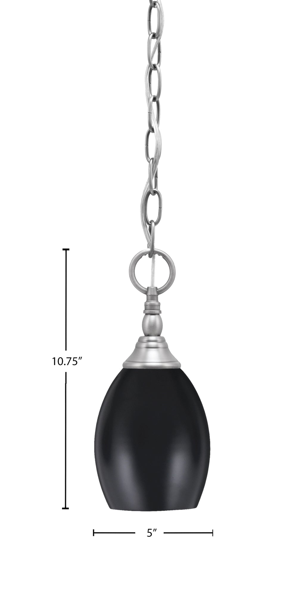 Chain One Light Mini Pendant in Brushed Nickel with Matte Black Oval Metal Shade Shade