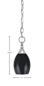 Chain One Light Mini Pendant in Brushed Nickel with Matte Black Oval Metal Shade Shade