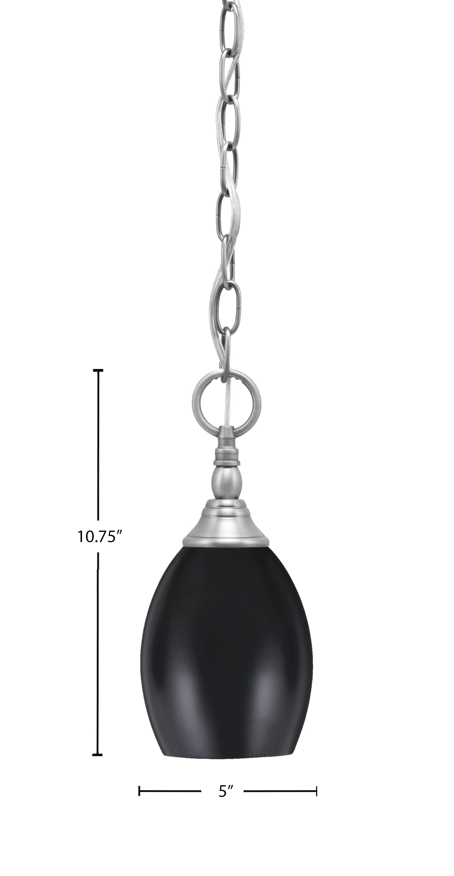 Chain One Light Mini Pendant in Brushed Nickel with Matte Black Oval Metal Shade Shade