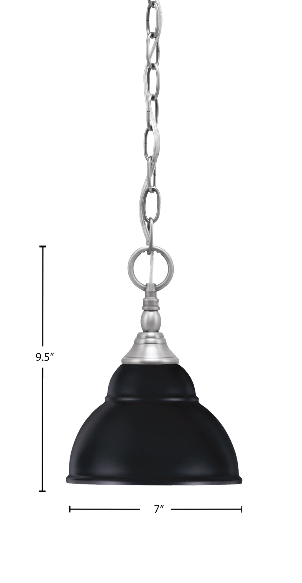 Chain One Light Mini Pendant in Brushed Nickel with Matte Black Double Bubble Metal Shade Shade