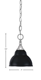 Chain One Light Mini Pendant in Brushed Nickel with Matte Black Double Bubble Metal Shade Shade