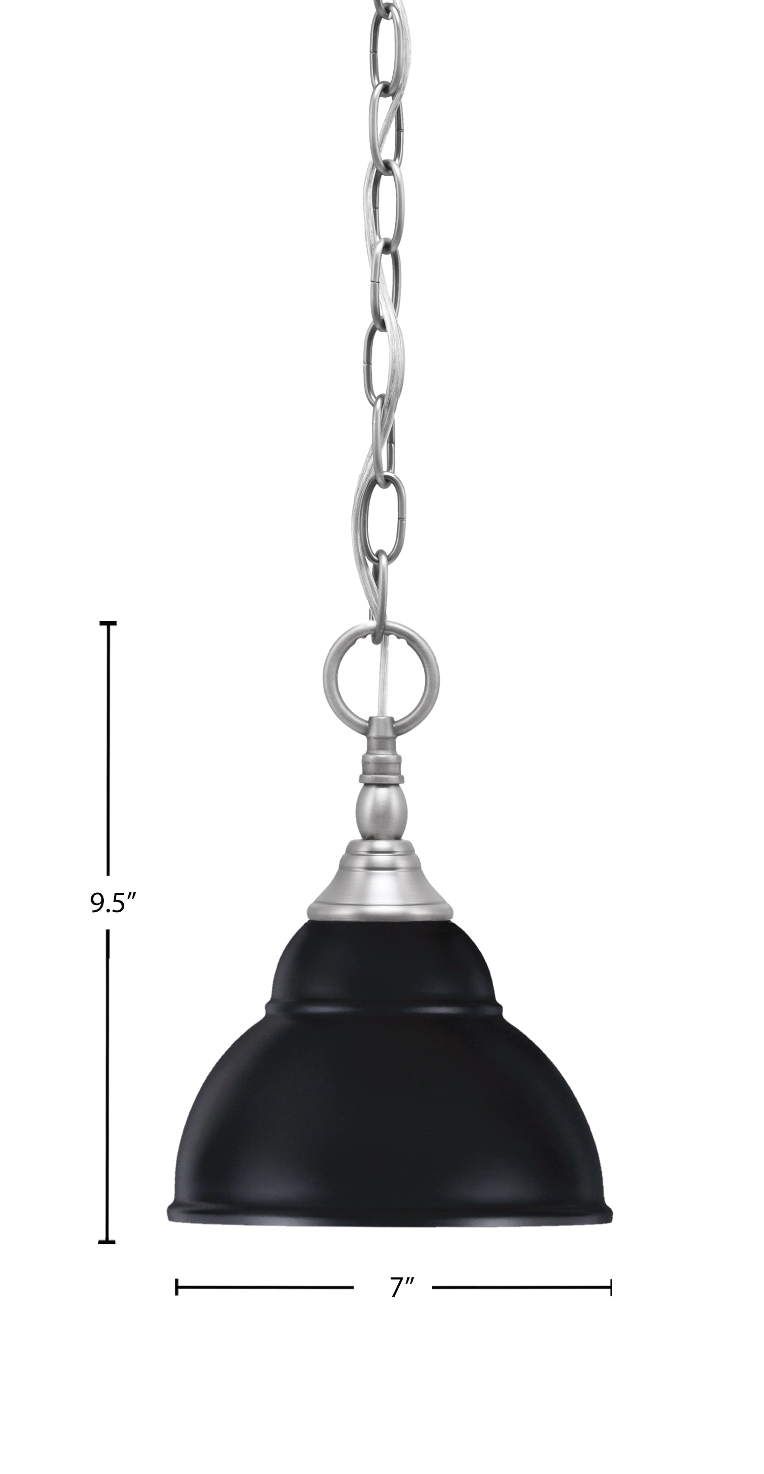 Chain One Light Mini Pendant in Brushed Nickel with Matte Black Double Bubble Metal Shade Shade