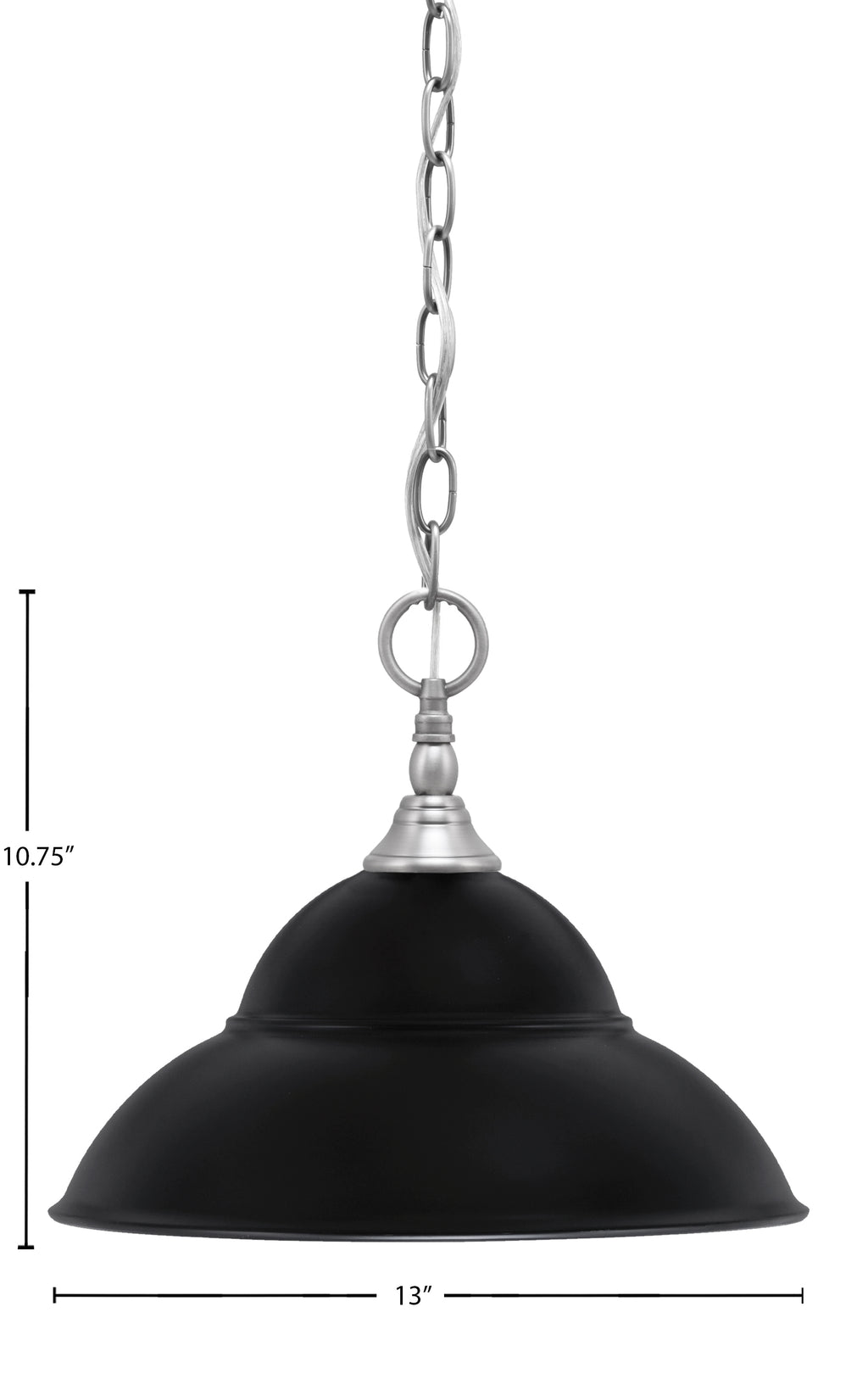 Chain One Light Mini Pendant in Brushed Nickel with Matte Black Double Bubble Metal Shade Shade