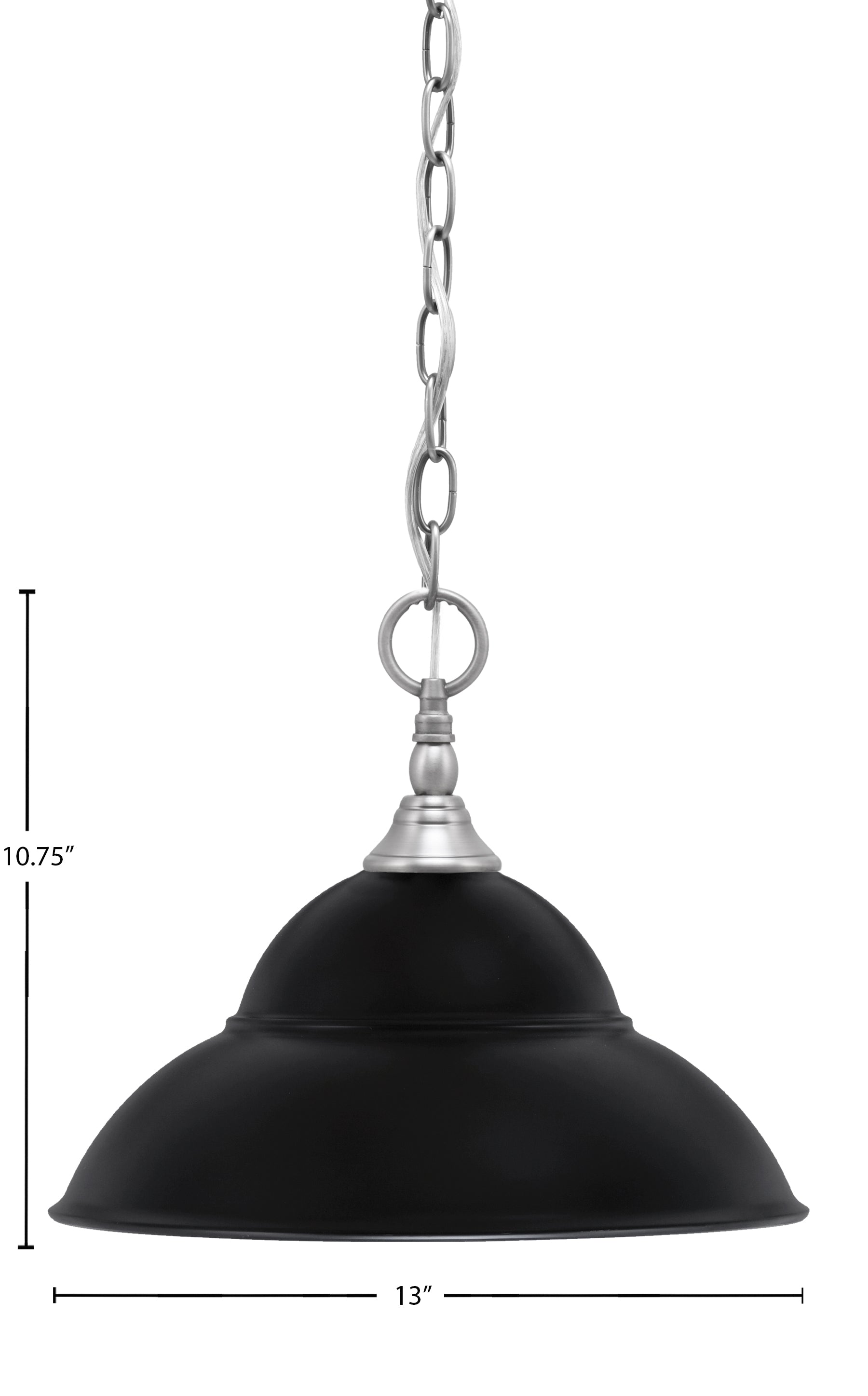 Chain One Light Mini Pendant in Brushed Nickel with Matte Black Double Bubble Metal Shade Shade