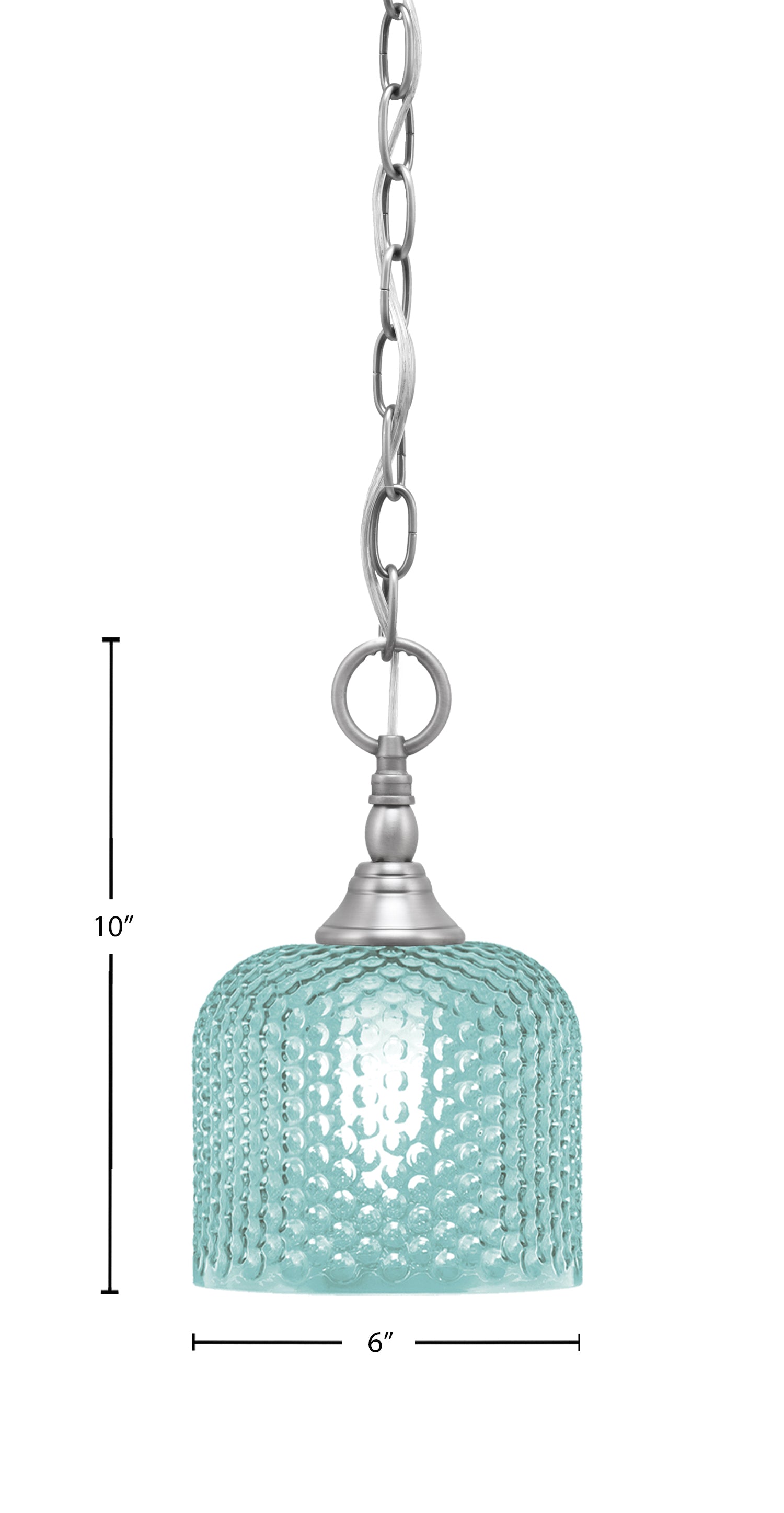 Chain One Light Mini Pendant in Brushed Nickel with Turquoise Textured Shade
