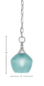 Chain One Light Mini Pendant in Brushed Nickel with Turquoise Textured Shade