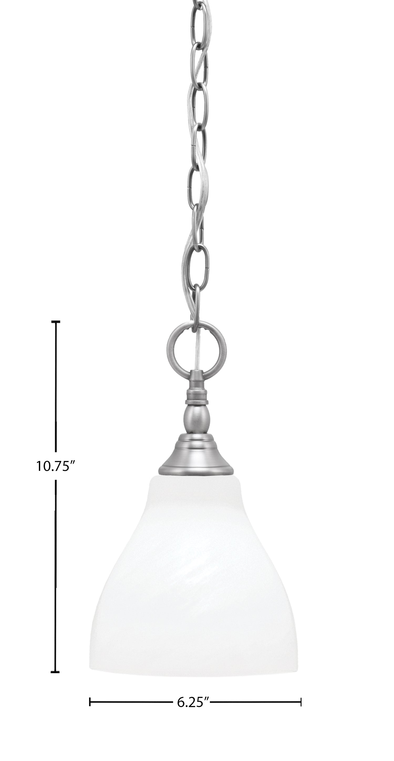 Chain One Light Mini Pendant in Brushed Nickel with White Marble Shade