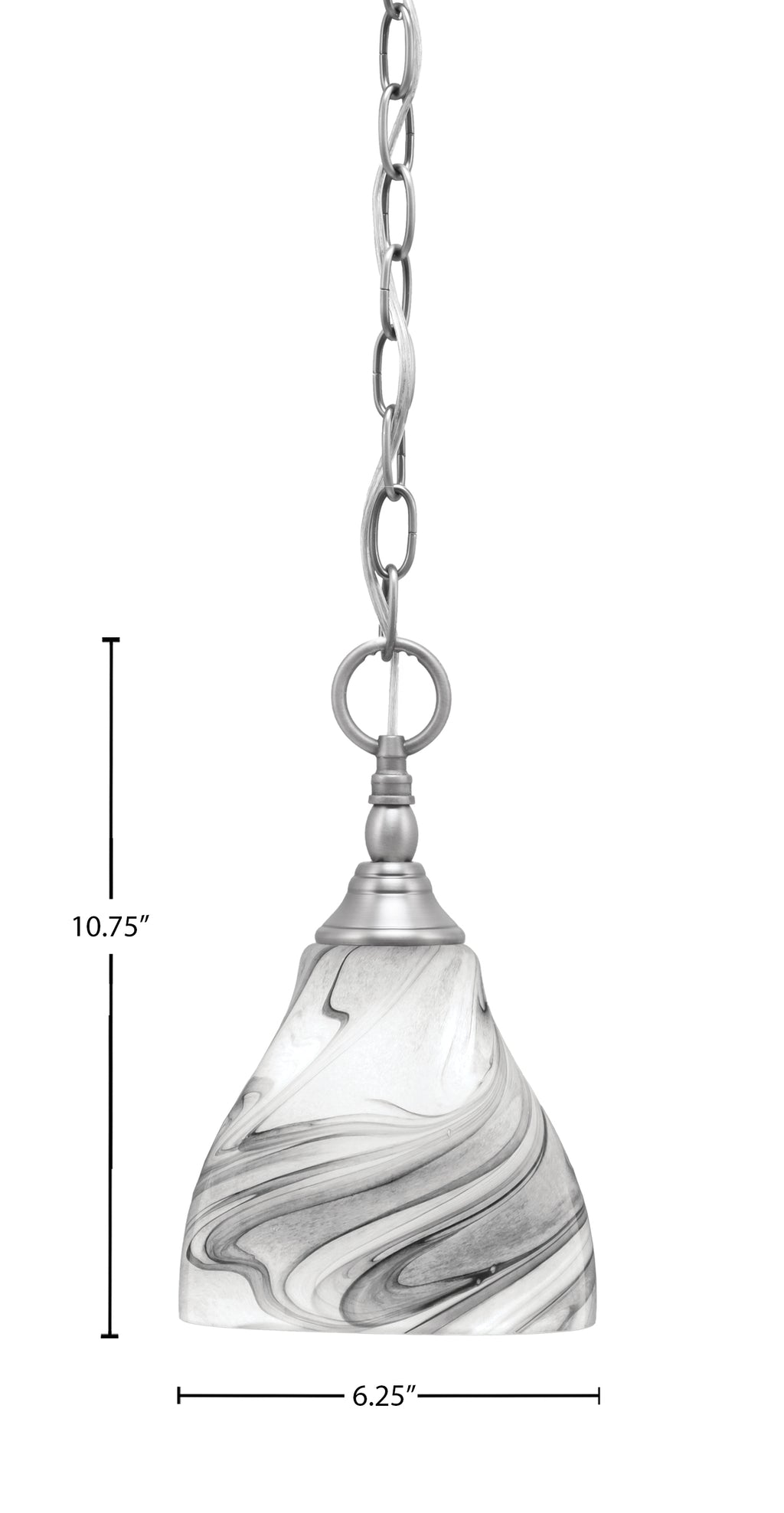 Chain One Light Mini Pendant in Brushed Nickel with Onyx Swirl Shade