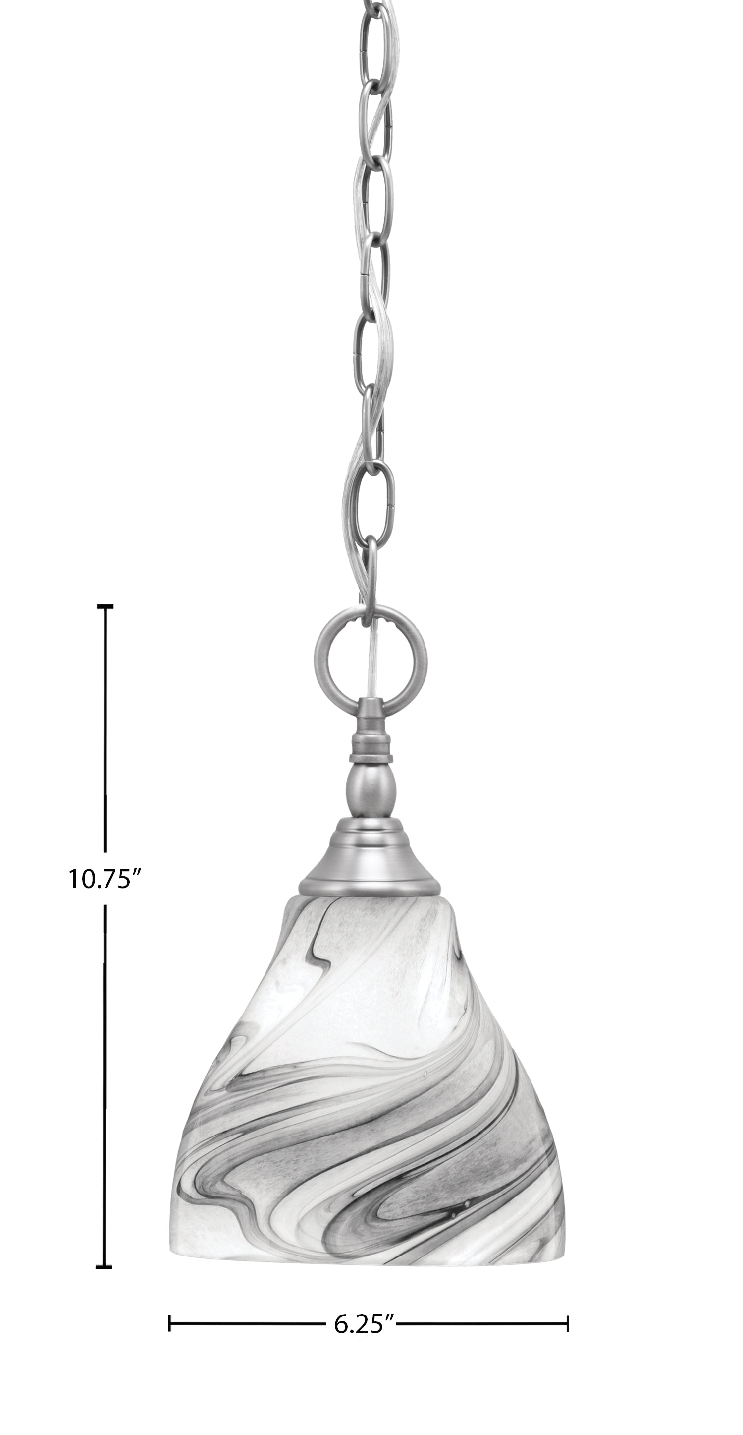 Chain One Light Mini Pendant in Brushed Nickel with Onyx Swirl Shade