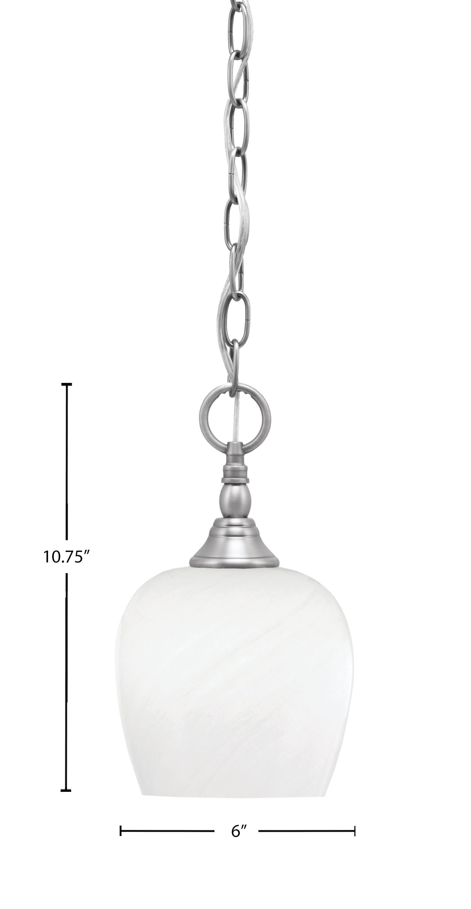 Chain One Light Mini Pendant in Brushed Nickel with White Marble Shade