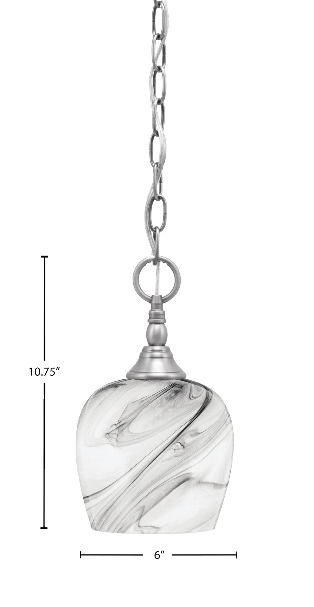 Chain One Light Mini Pendant in Brushed Nickel with Onyx Swirl Shade