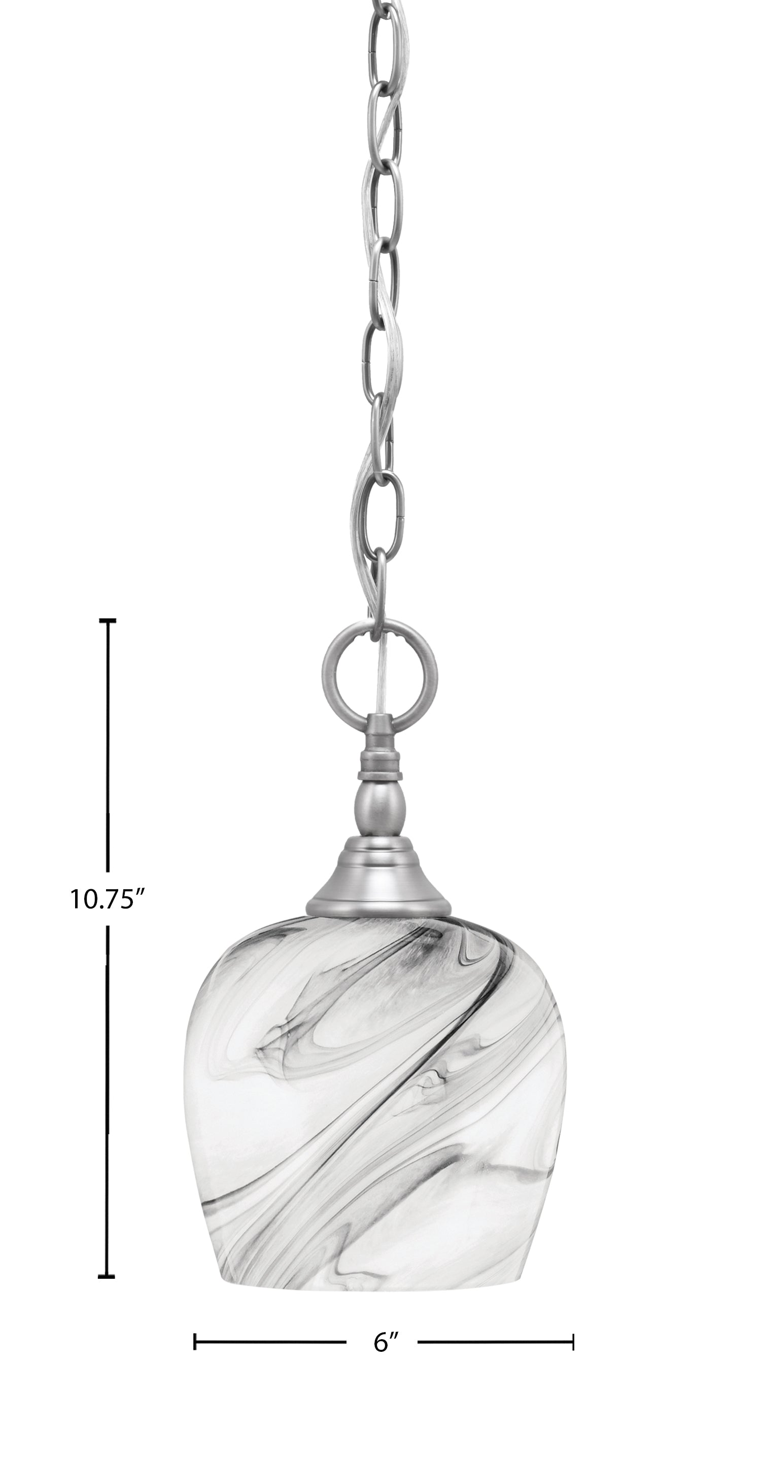 Chain One Light Mini Pendant in Brushed Nickel with Onyx Swirl Shade