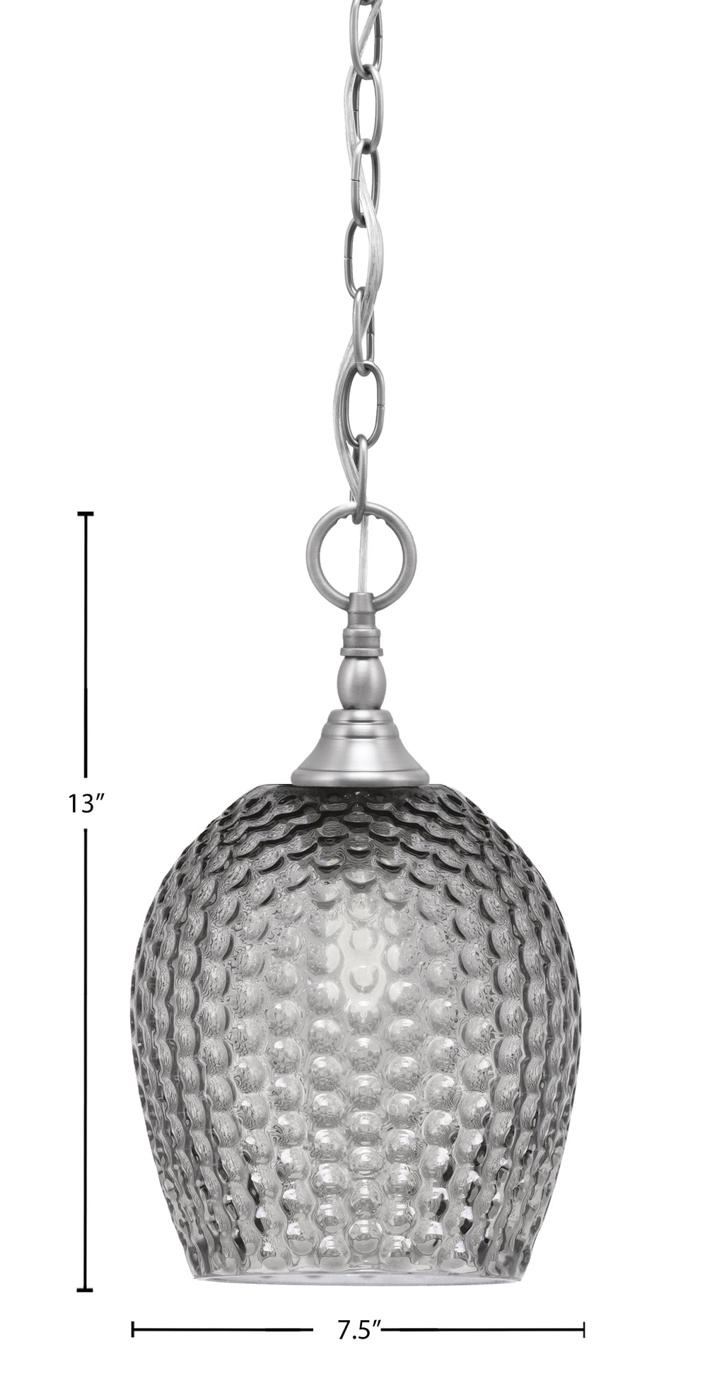 Chain One Light Mini Pendant in Brushed Nickel with Smoke Textured Shade