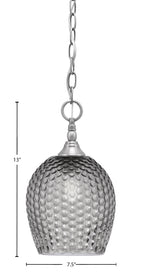 Chain One Light Mini Pendant in Brushed Nickel with Smoke Textured Shade